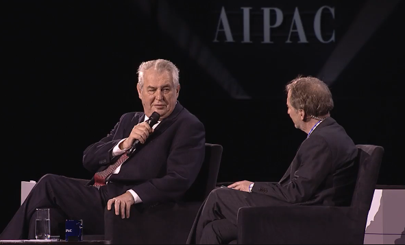 Miloš Zeman vystoupil na konferenci, kterou ve Washingtonu pořádala lobbystická proizraelská organizace AIPAC. Foto repro policyconference.org
