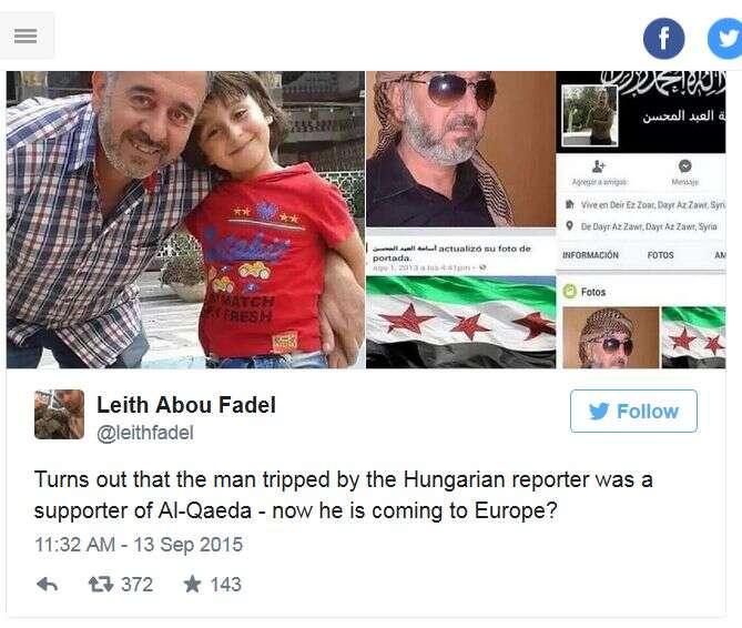 Českým médiím k šíření protiuprchlické propagandy stačí málo. V tomto případě tweet Asadova propagandisty. Repro DR