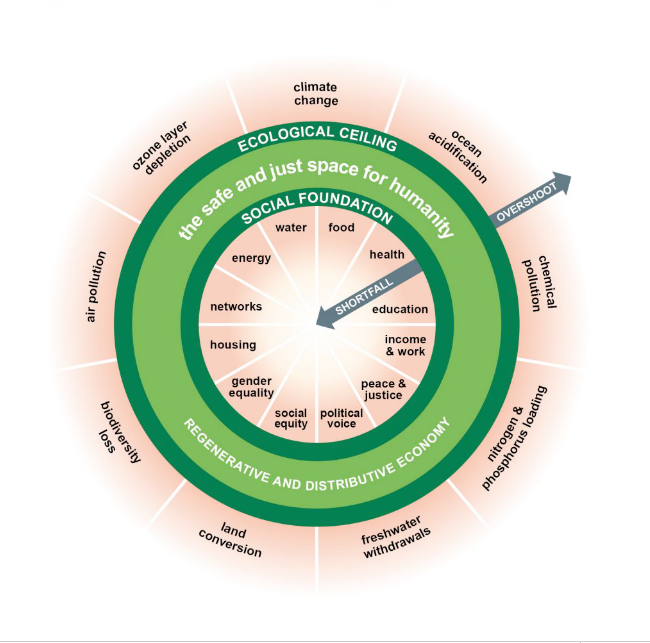 Ekonomika jako kobliha. Grafika Kate Raworthová a Christian Guthier/The Lancet Planetary Health