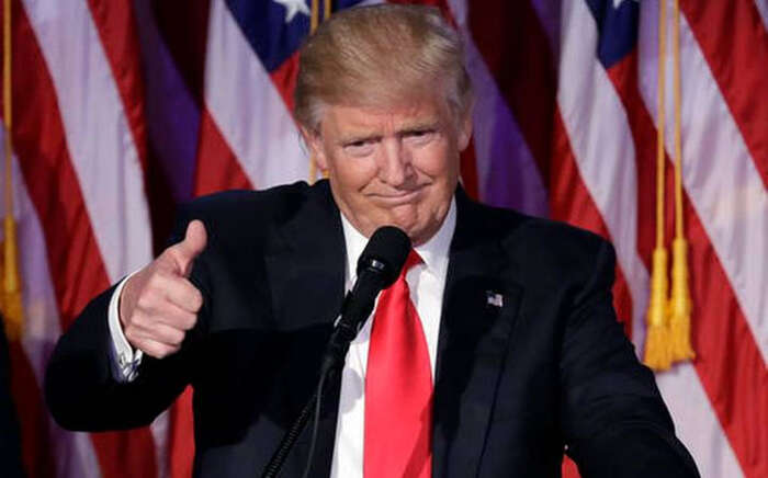 Donald Trump během svého projevu po oznámení výsledků voleb, 9. listopadu 2016. Repro z televizního vysílání