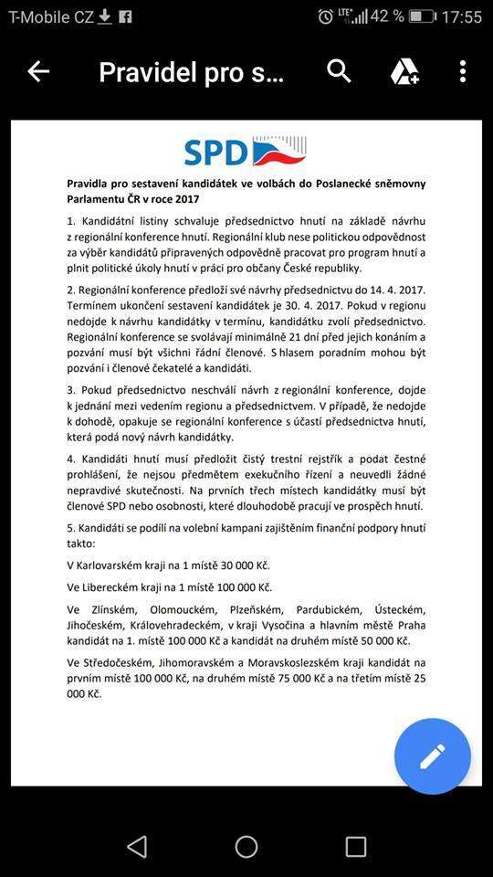 Poslanecký mandát má v SPD jasně stanovený ceník. Foto FB Bývalí členové SPD