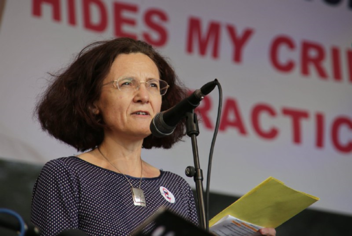 Milena Johnová při projevu na Václavském náměstí. Foto Tom Rimpel