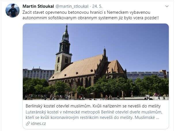 Profil Martina Stloukala je podobných vyjádření plný. Repro Twitter
