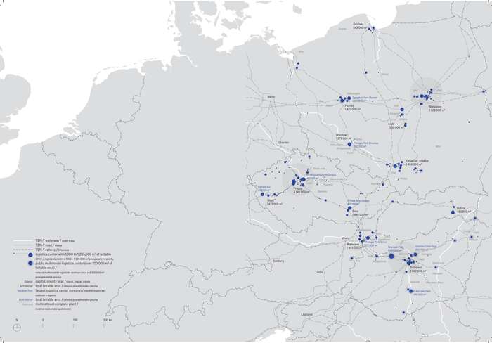 Mapa skladovacích hal. llustrace Ocelová města