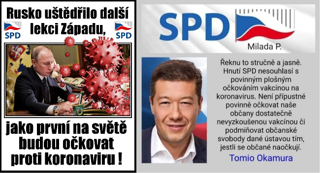 Mnozí svou averzi vůči očkování stavějí na zcela neracionálním základu. Jejich zázemí zpravidla tvoří Okamurova SPD. Koláž DR
