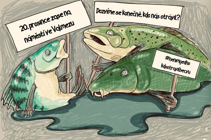 Další demonstrace za řádné vyšetření otravy řeky Bečvy se bude konat na náměstí ve Valašském Meziříčí v neděli 20. prosince 2020 ve dvě hodiny odpoledne. Vystoupí na ní i redaktoři Deníku Referendum Jakub Patočka a Zuzana Vlasatá. Ilustrace FB Otrávená Bečva nám není lhostejná!