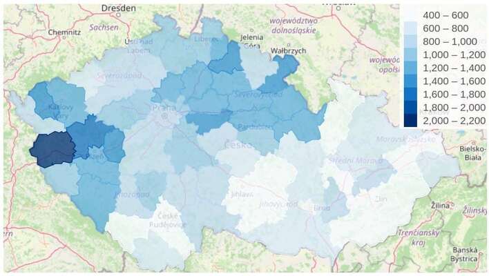 Řečeno válečnickou rétorikou (jakkoli poněkud nepatřičnou, neboť virus nemá žádnou vědomou strategii): protivník sevřel kleštěmi Čechy a hrozí rozhodujícím průnikem na Moravu. Vizualizace BISOP