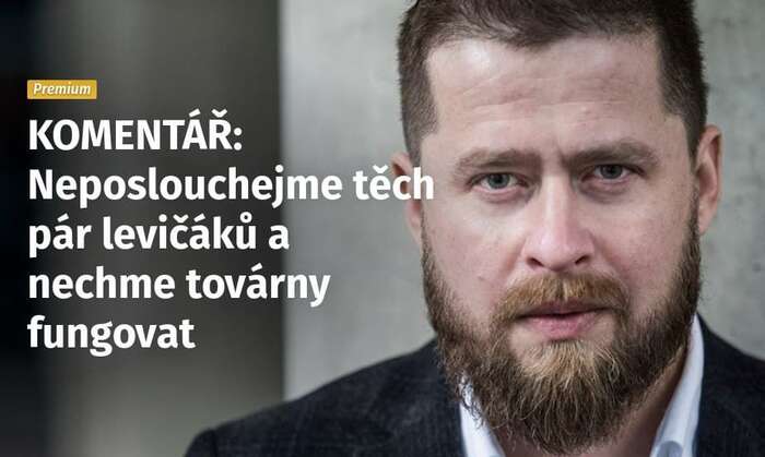 Těmi, kdo vedou kampaň, není „pár levičáků“, ale naopak část průmyslu. K vidění byly i bizarní titulky jako „Průmyslník vyjmenoval tři důvody, proč je zavření fabrik úplně špatně“. Z produkce SeznamZpráv. Repro iDNES Premium